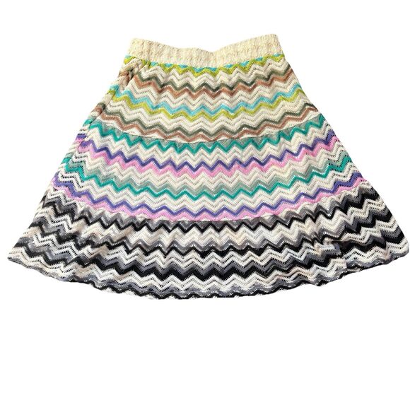 Vintage Lapis Crochet Chevron Knit Skirt Mini A-Line Y2K Boho Festival Stretch - Picture 8 of 11